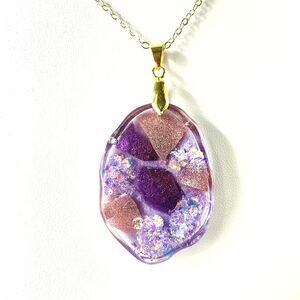 Handmade Purple Resin Pendant Necklace  | Sparkle Mosaic Jewelry